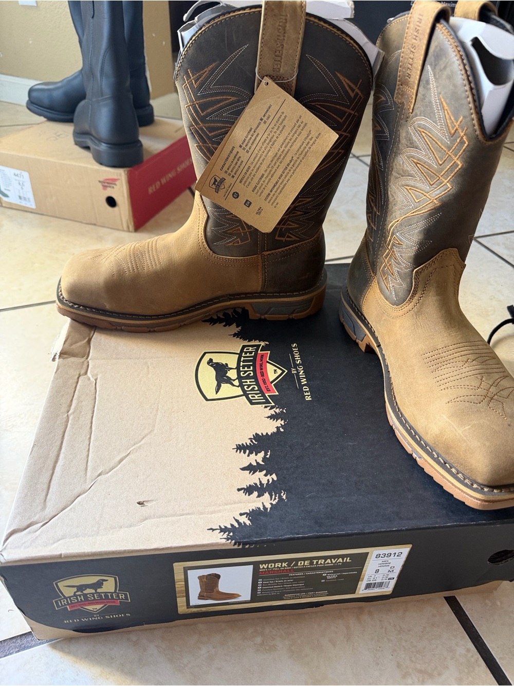 Irish Setter Two-Tone Tan and Brown Western Work Boots Red Wings